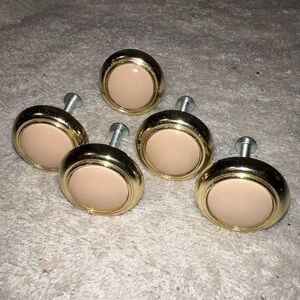 Lot Of 5 Amerock Brass/Tan Porcelain Round Cabinet  Drawer Pull Knob 63857-10